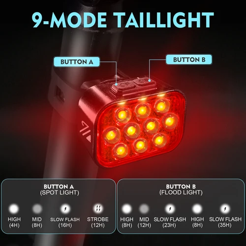 Imagen 2 del producto BUCKLOS-Juego de luces delanteras y traseras para bicicleta, faro con carga USB, resistente al agua, luz trasera LED para ciclismo, piezas de bicicleta