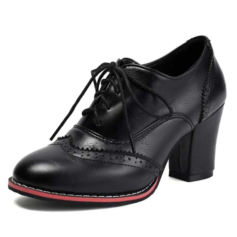 Women's High Heels Pumps Loafers Shoes 2026 Big Size 48 Lace-up White Brown Black Heeled Wedding Office Shoes Ladies Oxfords