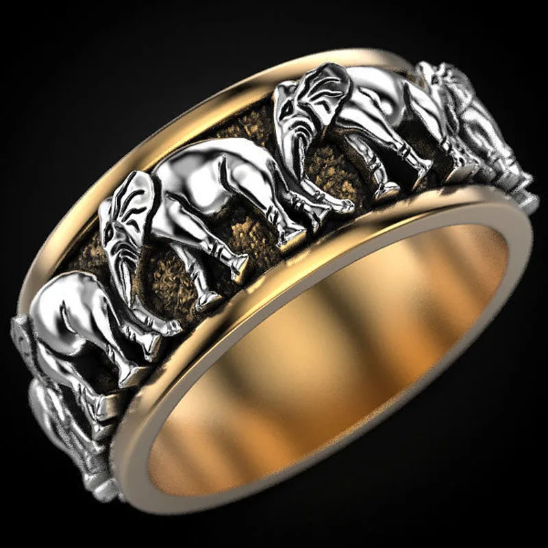 

7g 3D Elephants Beasts Art Relief Rings Customized 925 Solid Sterling Silver Rings Street Fashion