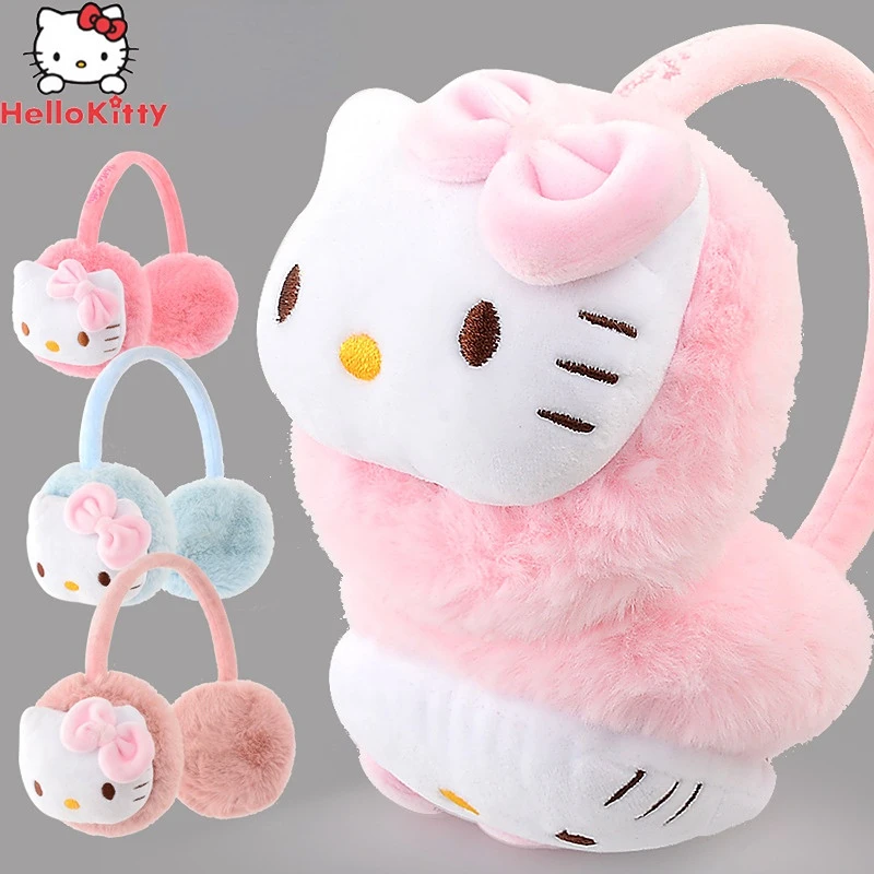 Sanrio Hello Kitty Cartoon Girl Earmuffs Kids Cute Winter Thick Baby Warm Adjustable Winter Warm Outdoor Cold Protection Earmuff