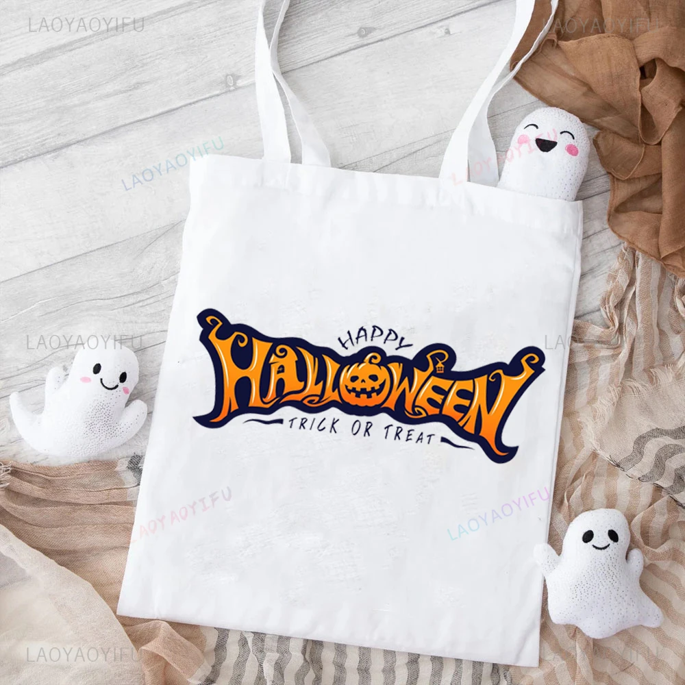 Halloween Dinosaur Trick or Treat Print Bag for KidsHalloween Tote Bags Women Harajuku Outdoors Handbag Eco-friendly Canvas Bag