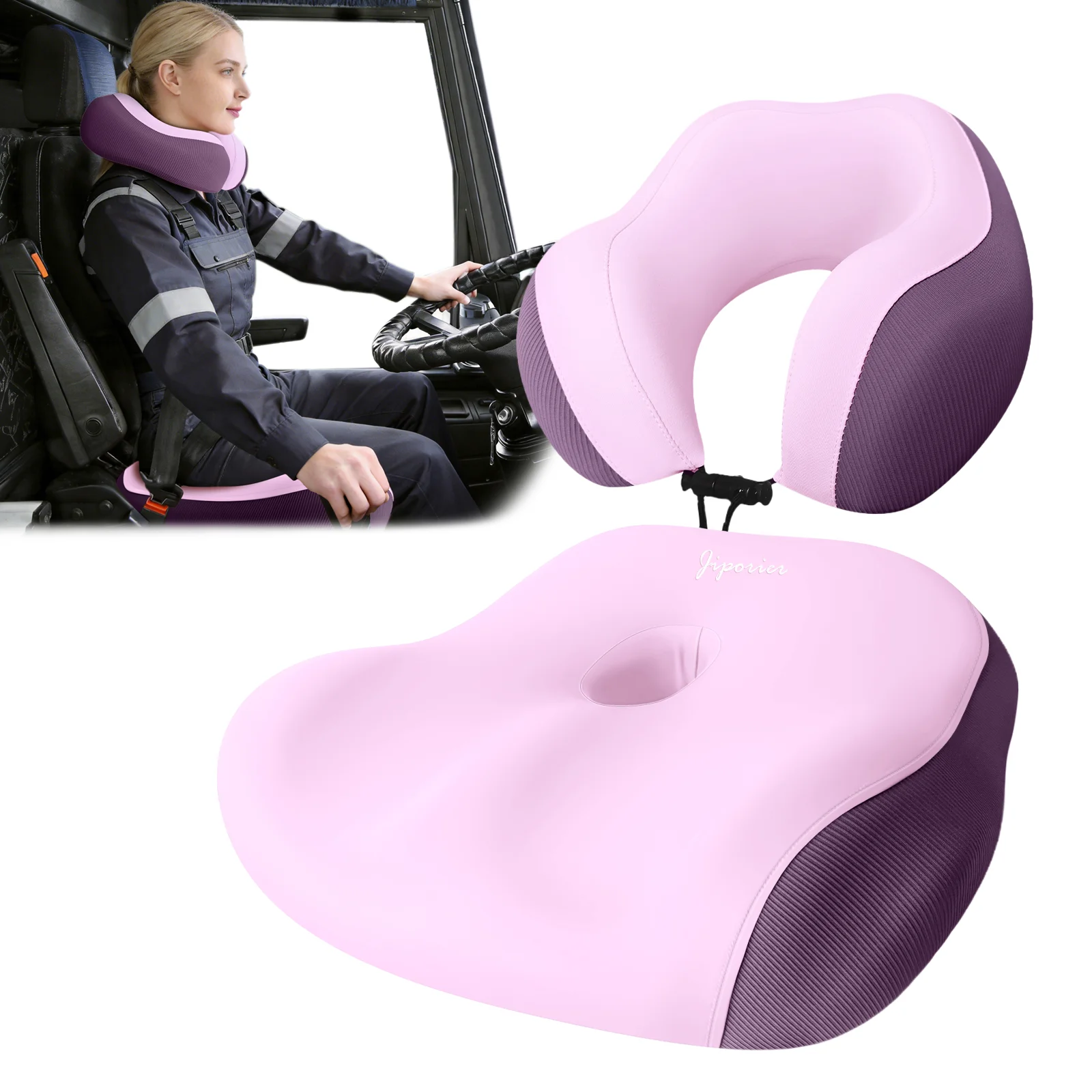 JP61-PURPLE Ergonomic Car Seat Cushion with Neck & Back Support – Memory Foam Memory Foam Car Seat Cushion Lumbar Support Pillow Soft Elastic Office Chair Pad Seat Cushion Suit for Desk Office Use