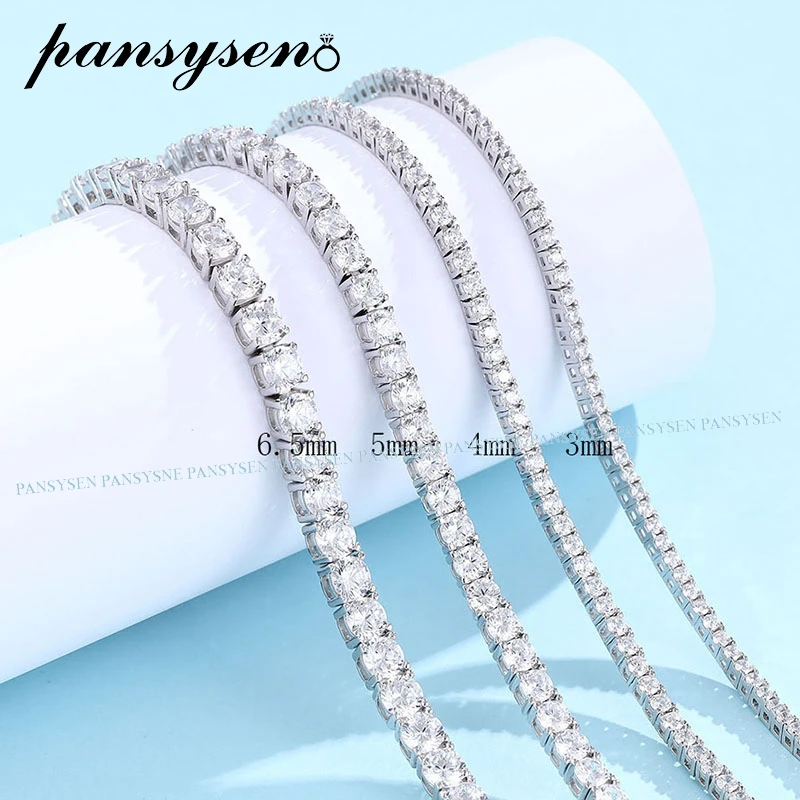 Sparkling 3/4/5MM High Carbon Diamond Tennis Bracelet 925 Sterling Silver Plated 18K White Gold Chain Bracelets for Women Men