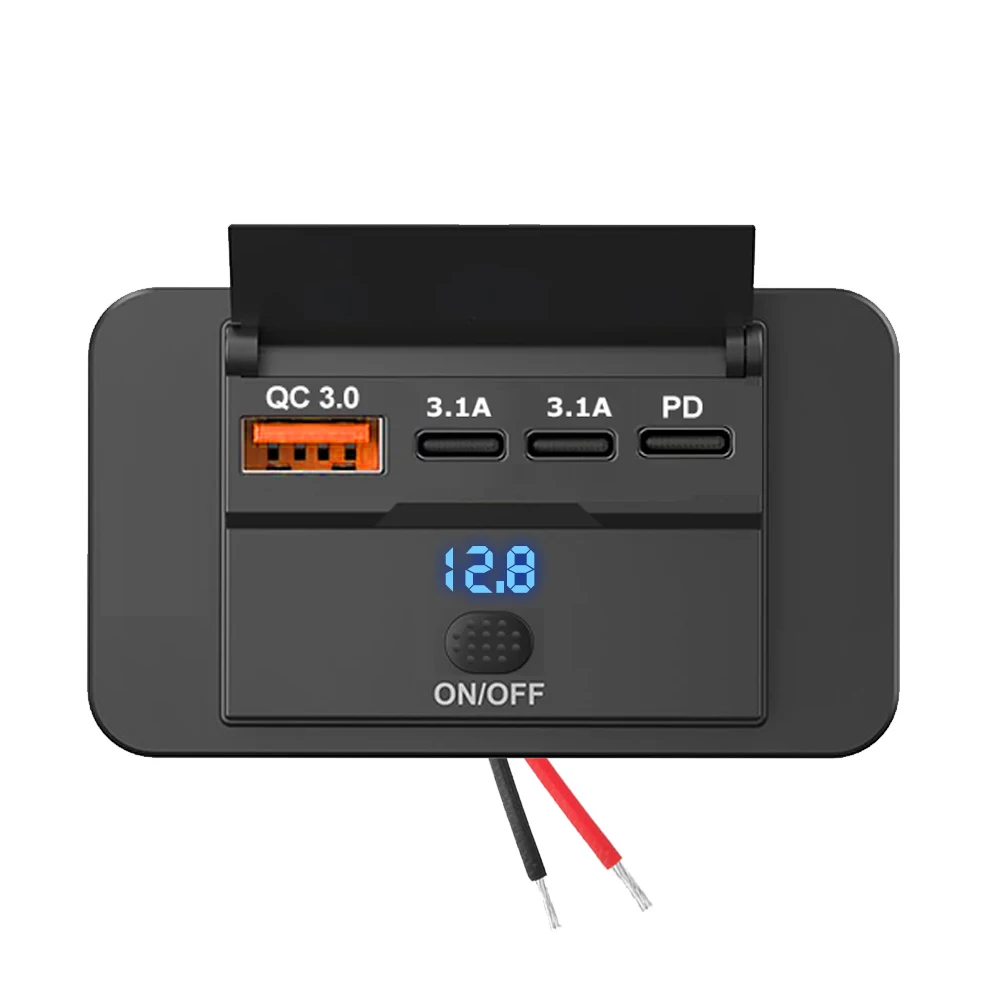 108W 4-Port 12V RV USB-Steckdose mit 90W PD und QC 3.0 18W Port Autoladegerät Zubehör mit Schalter und Spannungsanzeige für Auto, Bus, Wohnmobil