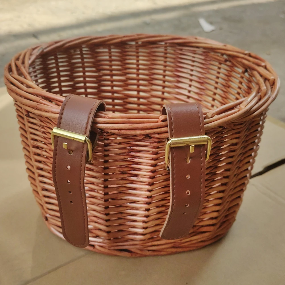 

1Pcs Children Bike Waterproof Basket Dark Brown Front Wicker Basket Durable Scratch Resistant Large Space Outdoor Use