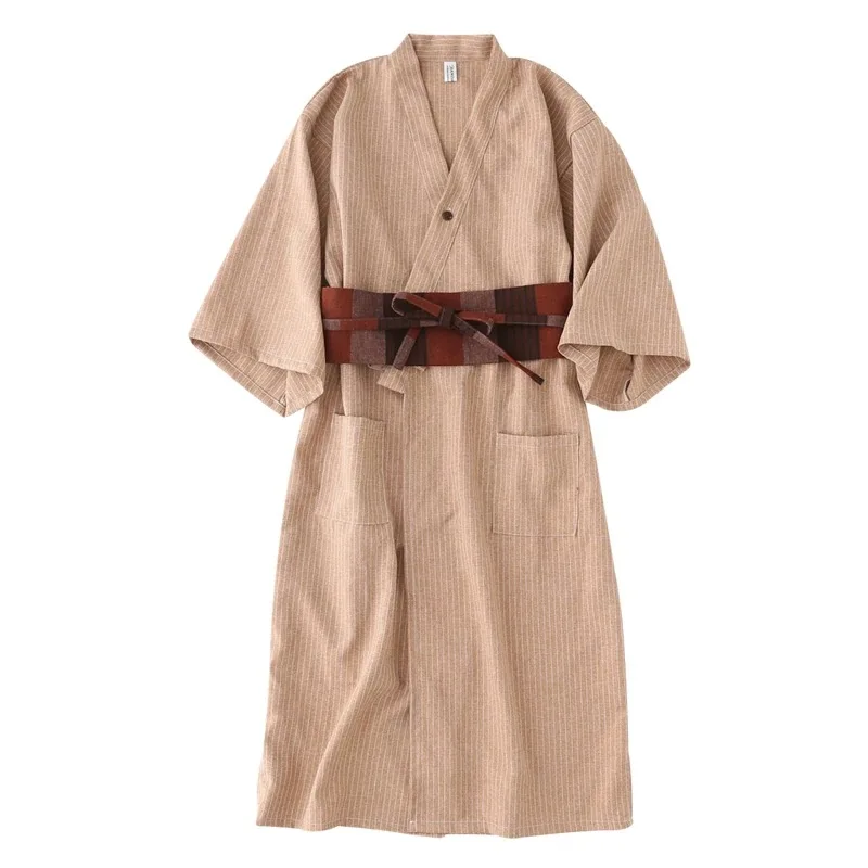 

Can wear Chinese Hanfu pajamas couple set striped simple home dress homestays bathrobe men and women robe set