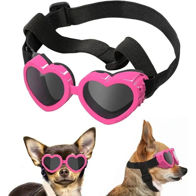 

Small Dog Sunglasses UV Protection Goggles Eye Wear Protection with Adjustable Strap Doggy Heart Shape Anti-Fog Sunglasse
