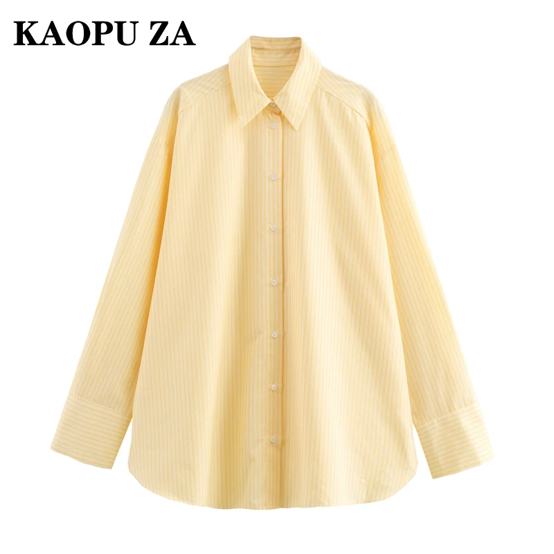 

KAOPU ZA 2024 New Women's Single-breasted Lapel Striped Shirt Fashion Basics Trend Ladies Top Summer Wear