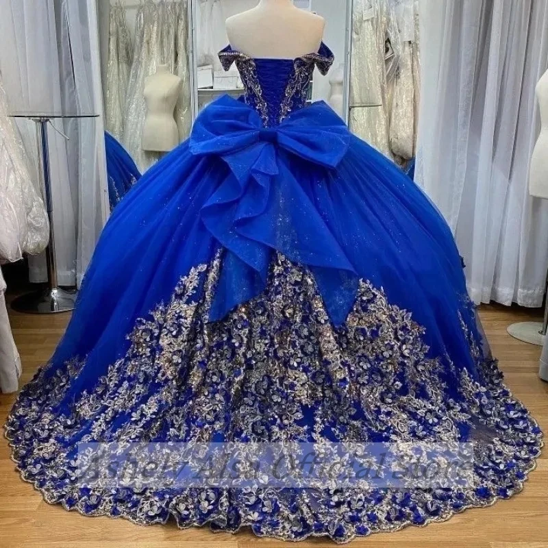 Real Picture Saudi Arabic Royal Blue Quinceanera Dresses Sweet 16 115 Girls Beading Bow Ball Birthday Party Prom Dress Vestido