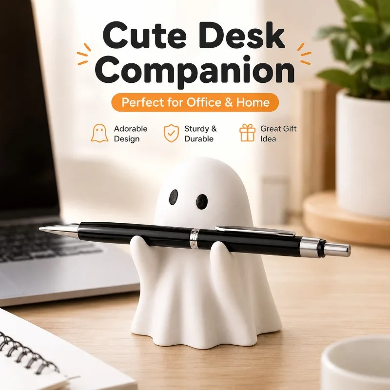 Cute Ghost Pen Holder 1-10PCS Resin Desktop Organizer Funny Stationery Stand for Office Home Study Halloween Desk Decor Gift
