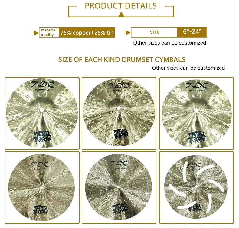 Piatti B25 popolari Serie TDC 18" Piatti Crash Cymbal per batteria