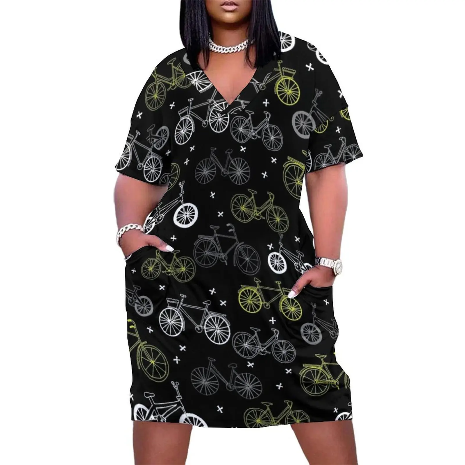 Bicycles pattern black and grey by andrea lauren Loose Pocket Dress Dress vintage dress for woman