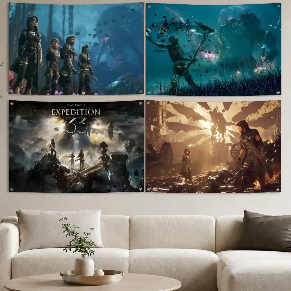 C-Clair O-Obscur E-Expedition 33 Flags Aesthetic Wall Tapestry Printed Wall Hanging Living Room Party Outdoor Decor