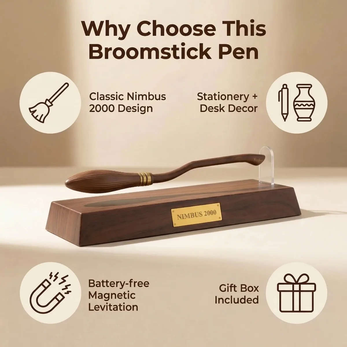 Haries Penggemar Nimbus 2000 Floating Broom Pen Magnetic Levitating Ballpoint Pen Desk Toy Gift view 3