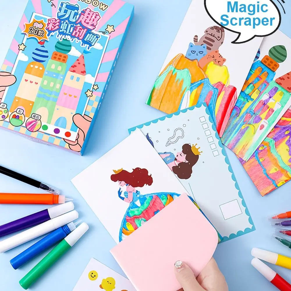 35 pezzi fai da te materiale tergipavimento arte kit di pittura per bambini rivela magica modello animale arcobaleno scratch art disegno carte fatte a mano