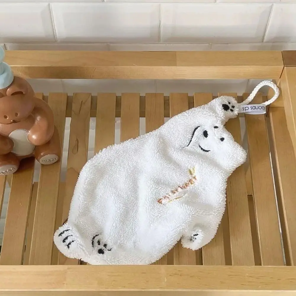 1Pcs Cute Cartoon Shaped Hand Wipe Polar Bear Kitchen Household Hanging Towel Hangable Wipe Handkerchief Coral Velvet Towel