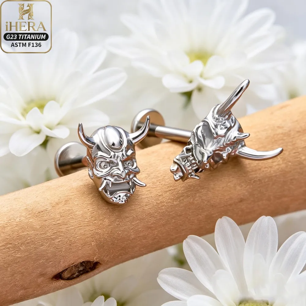 ASTM F136 Titanium Gothic Prajna Ghost Mask Labret Stud Internal Thread Medusa Monroe Lip Tragus Piercing Jewelry Wholesale Set
