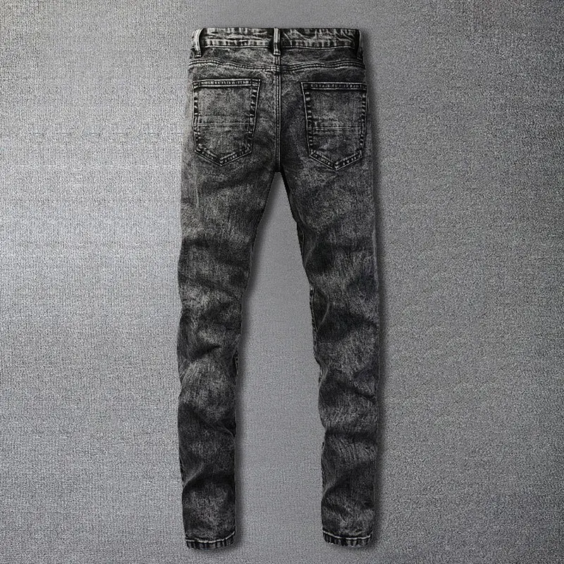 Simple Solid Color Patchwork Stretch Pants Jean Washing Water To Make Old Denim Jean Streetwear Skinny Trouser Men Noir Homme