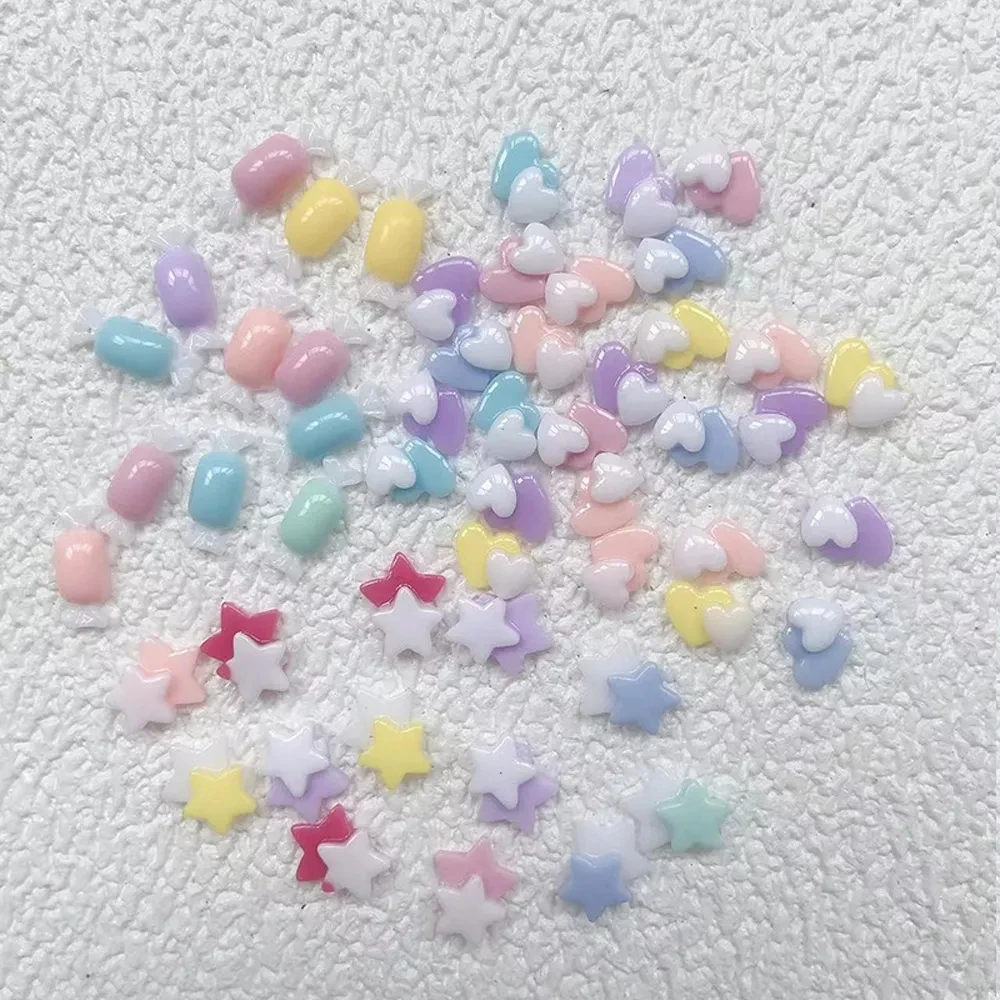 50/100Pcs Double-Layered Heart Resin Nail Art Charm Mixed-Colors Overlap Hearts/Star Nail Rhinestones Kawaii Nail Accessories