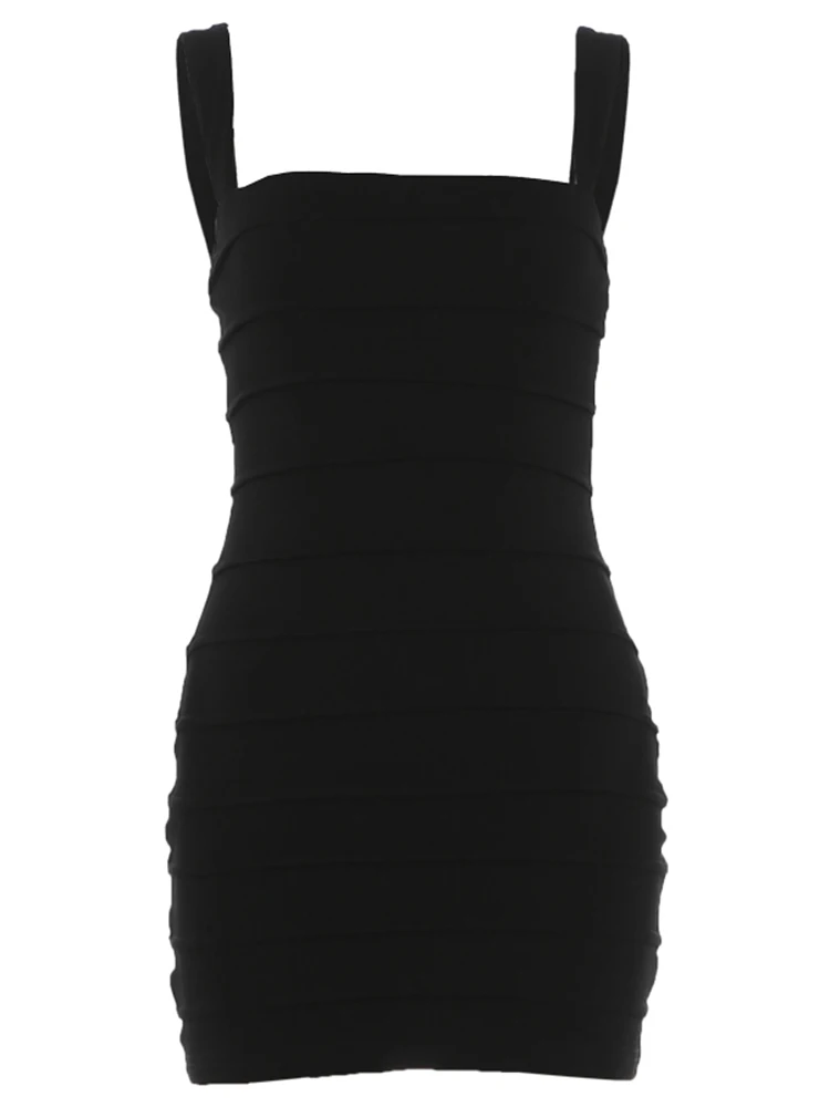 Weird Puss Kleid mit quadratischem Kragen für Damen, mit Ziernähten, ärmellos, einfarbig, sexy, elegant, süßer Stil, schmal geschnitten, für Sommerpartys, Mini-Bodycon – Detail 2