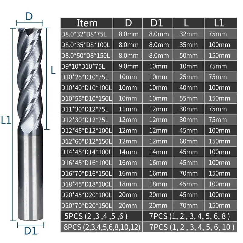 Milling Cutter 4 Flute Milling Cutter Router Bit 1-20mm HRC 50 Carbide End Mill TiALN Coated CNC Machine Milling Tools