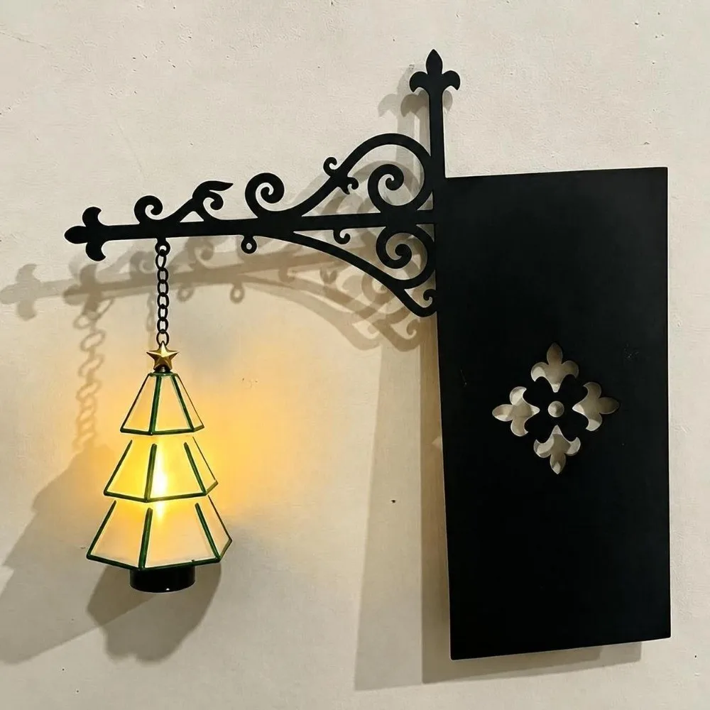 Creative Christmas Bookshelf Lamp Warm Light Iron Art Hanging Xmas Tree Light Retro Cute LED Library Lantern Study Corner