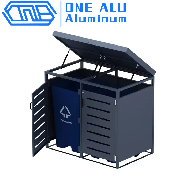 Waterproof Outdoor 120L Aluminium Dustbin with Built-in Structure Villa Garden Wheelie Bin with Storage Locks