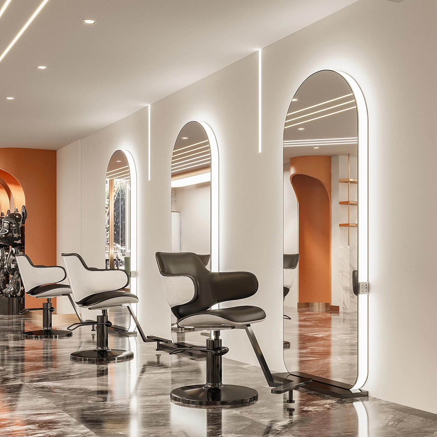 Mode hoogwaardige op maat gemaakte dubbelzijdige kappers- en schoonheidsspiegel aan de muur voor kapsalon