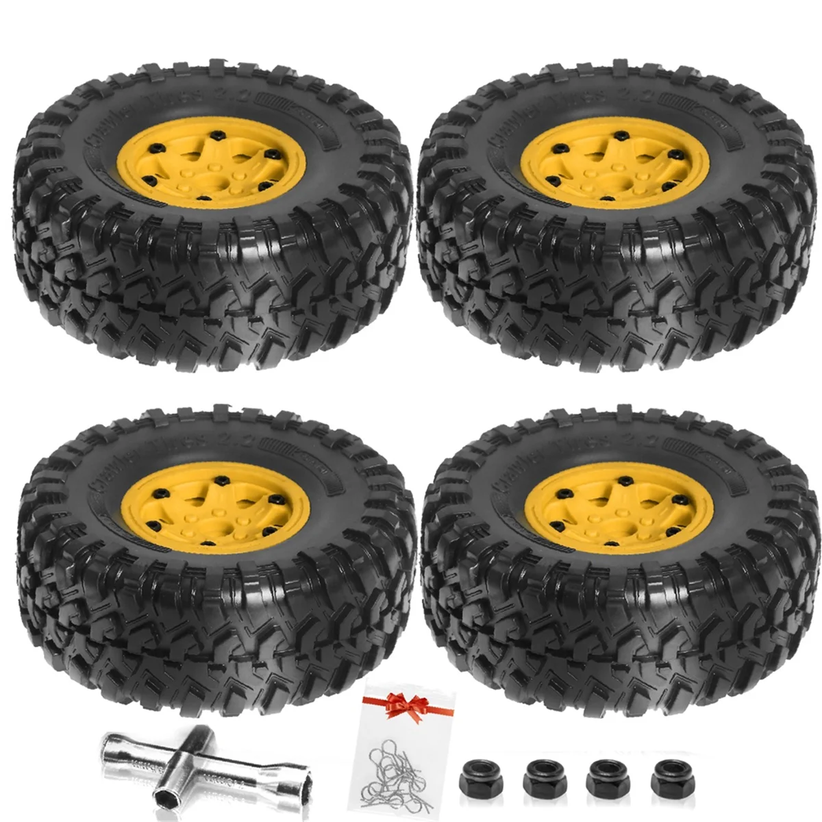 

135mm Metal 2.2Inch Beadlock Wheel Rim Tire Set for 1/10 RC Crawler Car Axial SCX10 Wraith RR10 Capra TRX4 YK4082,Orange