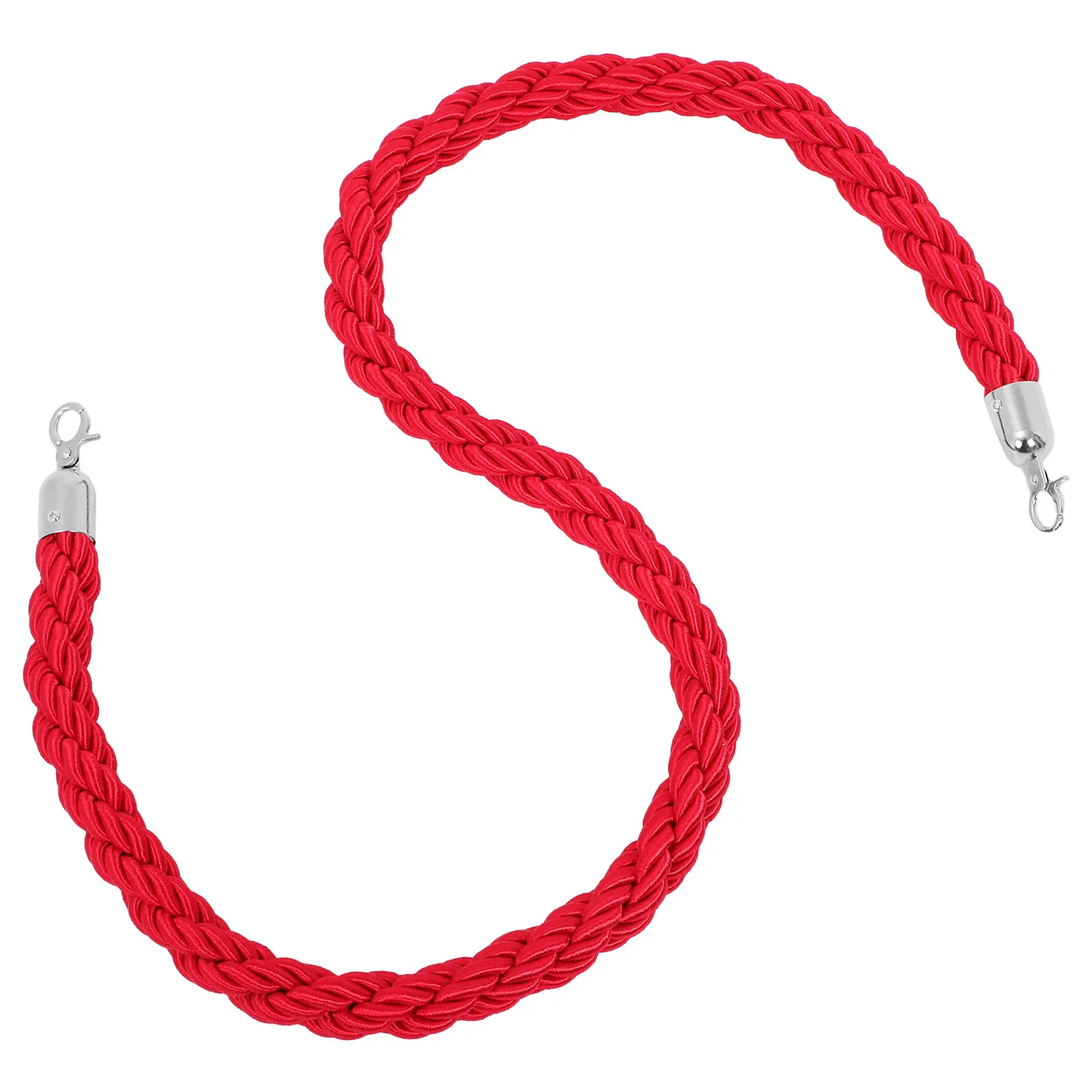 1.5m Red Braided Stanchion Rope Barrier with Chrome Hooks Heavy Duty Crowd Control Rope for Hotels Theaters Museums Vip Events