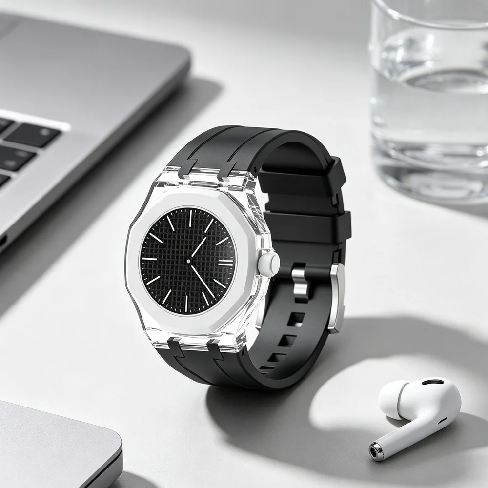 High-Transparency Case+Liquid Silicone Strap For Swatch x AP Royal POP Luxury Comfortable Band For Swatch x AP Royal POP Correa