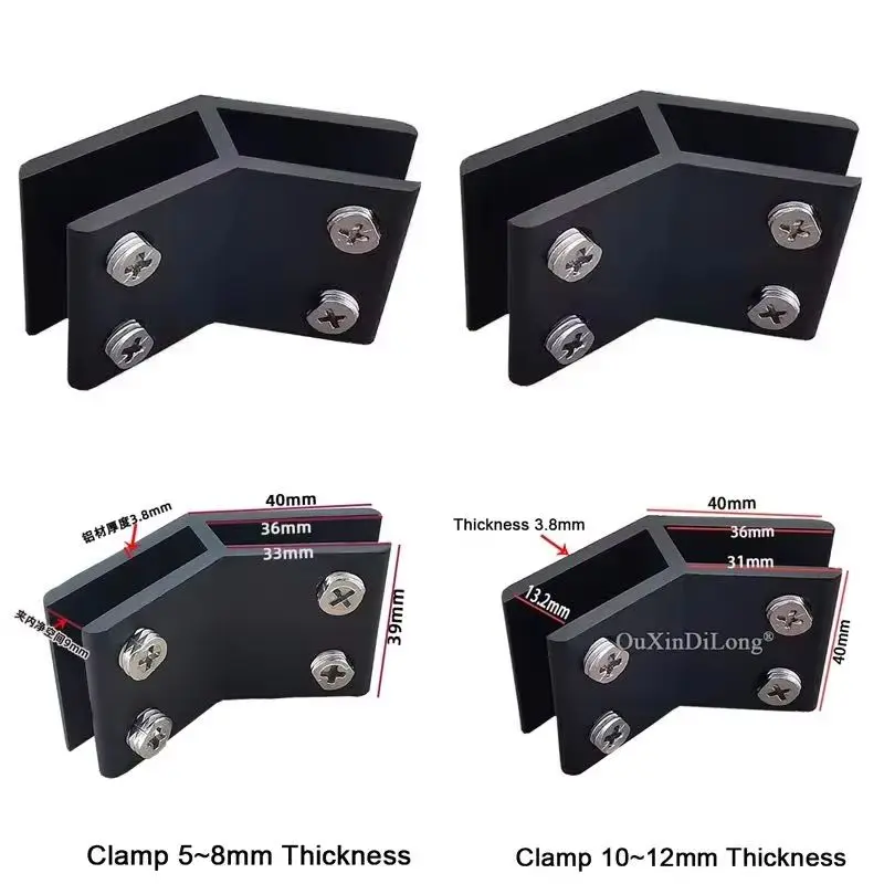 

HOT 4PCS Aluminum Alloy Black Glass Clamps 135 Degree Acrylic Board Glass Shelves Fixed Holder Brackets No Drilling for 10~12mm