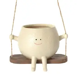 Creative Swing Face Planter Flower Pot Wall Planter Pot Resin Smiling Face Planter Wall Hanging Head Planter Garden Decoration