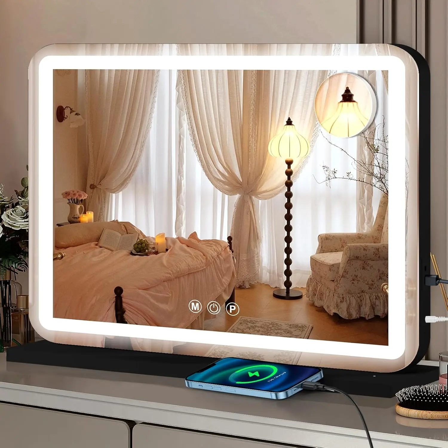 23'x18' Black Vanity Mirror with Lights, Led Makeup Mirror, Lighted Makeup Mirror with 3 Color