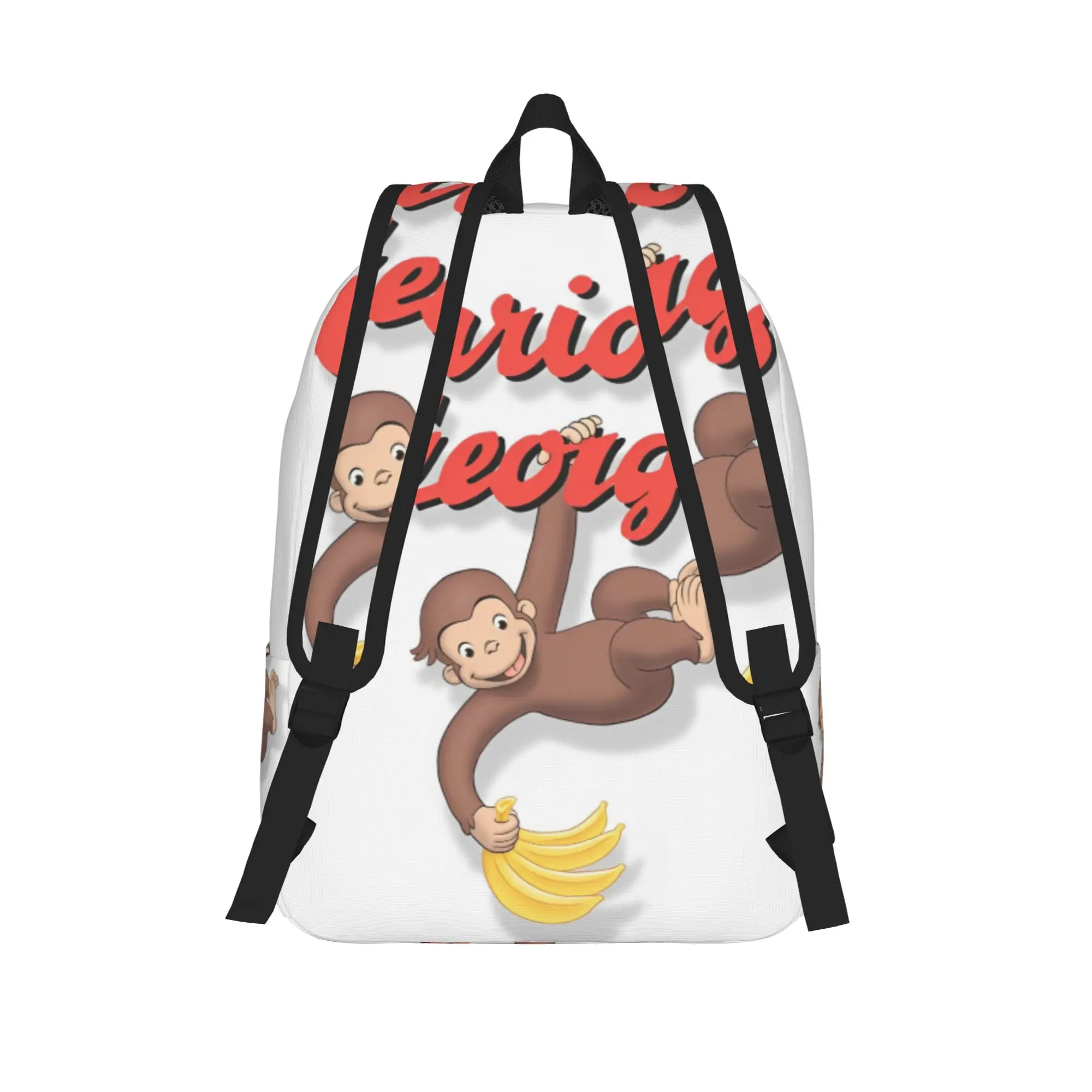 Curious George Monkey Cartoon Teenage Backpack Sports Student Work TV Series Daypack for Men Women College Shoulder Bag