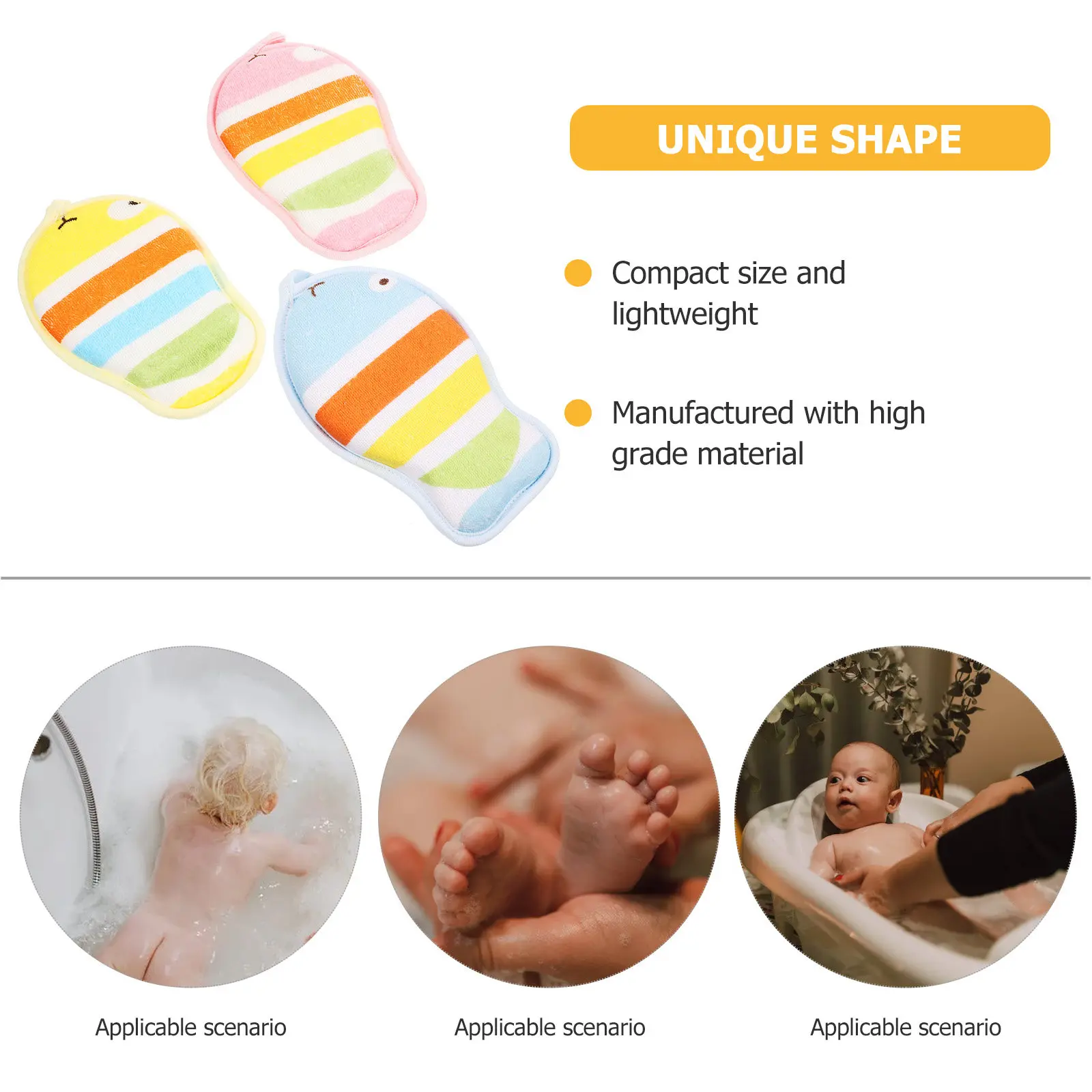 3Pcs Wear-Resistant Cartoon Bath Scrubbers for Infants Portable Lightweight Exfoliating Body Scrubber Rich Lather Shower Tool
