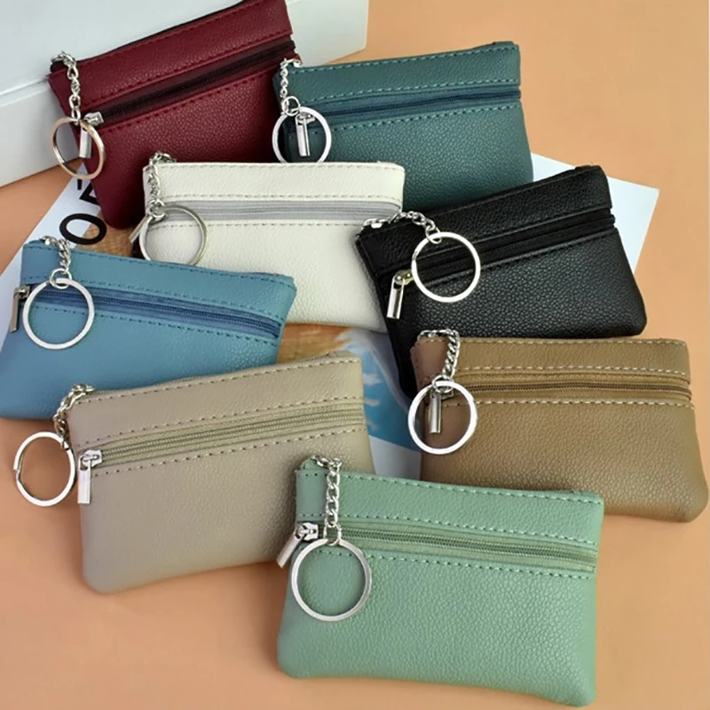 Solid Color Women's PU Leather Coin Purses Women's Pocket Wallets Key Holder Case Mini Pouch Zipper Small Card Wallet