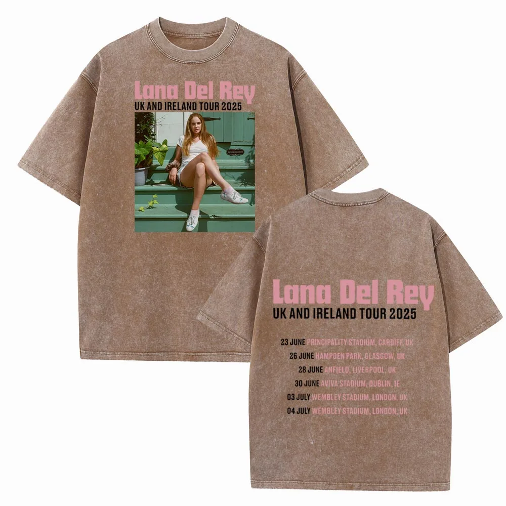 Lana Del Rey Uk And Ireland Stadium Tour 2025 Washed T-shirt Vintage O-Neck Short Sleeve Cotton T-Shirts image 3