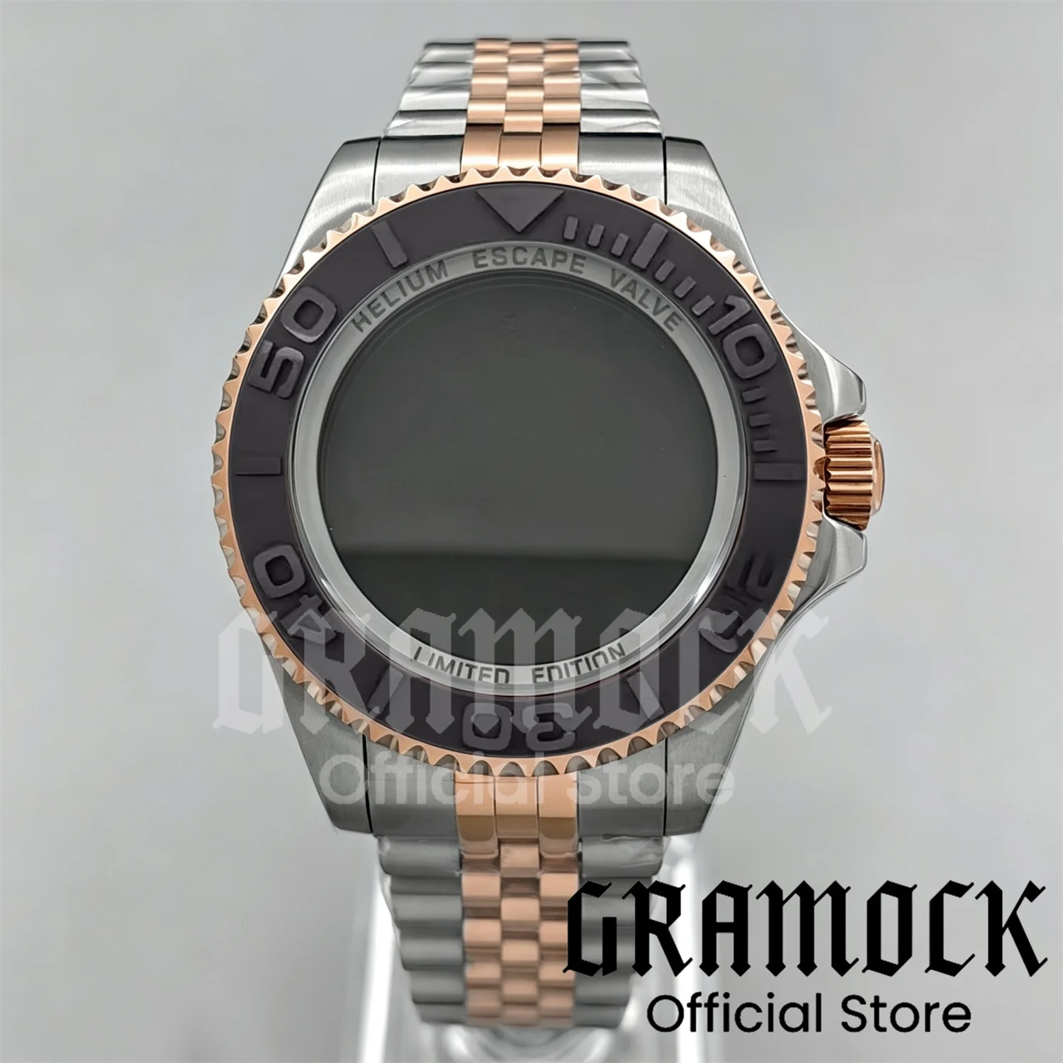 100M Diving Case Two Tone Rose Gold 44mm Fit NH35 NH34 GMT ETA2824 PT5000 DEEP SEA Watch Case Jubilee Bracelet Sapphire Crystal