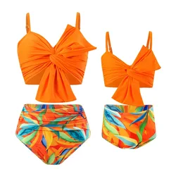 Baby Bikini Girls Mother Daughter Swimsuit Cute Bowtie Fashion Swimwear Summer New Children Beach Wear High Waist Suit 3-12 Year