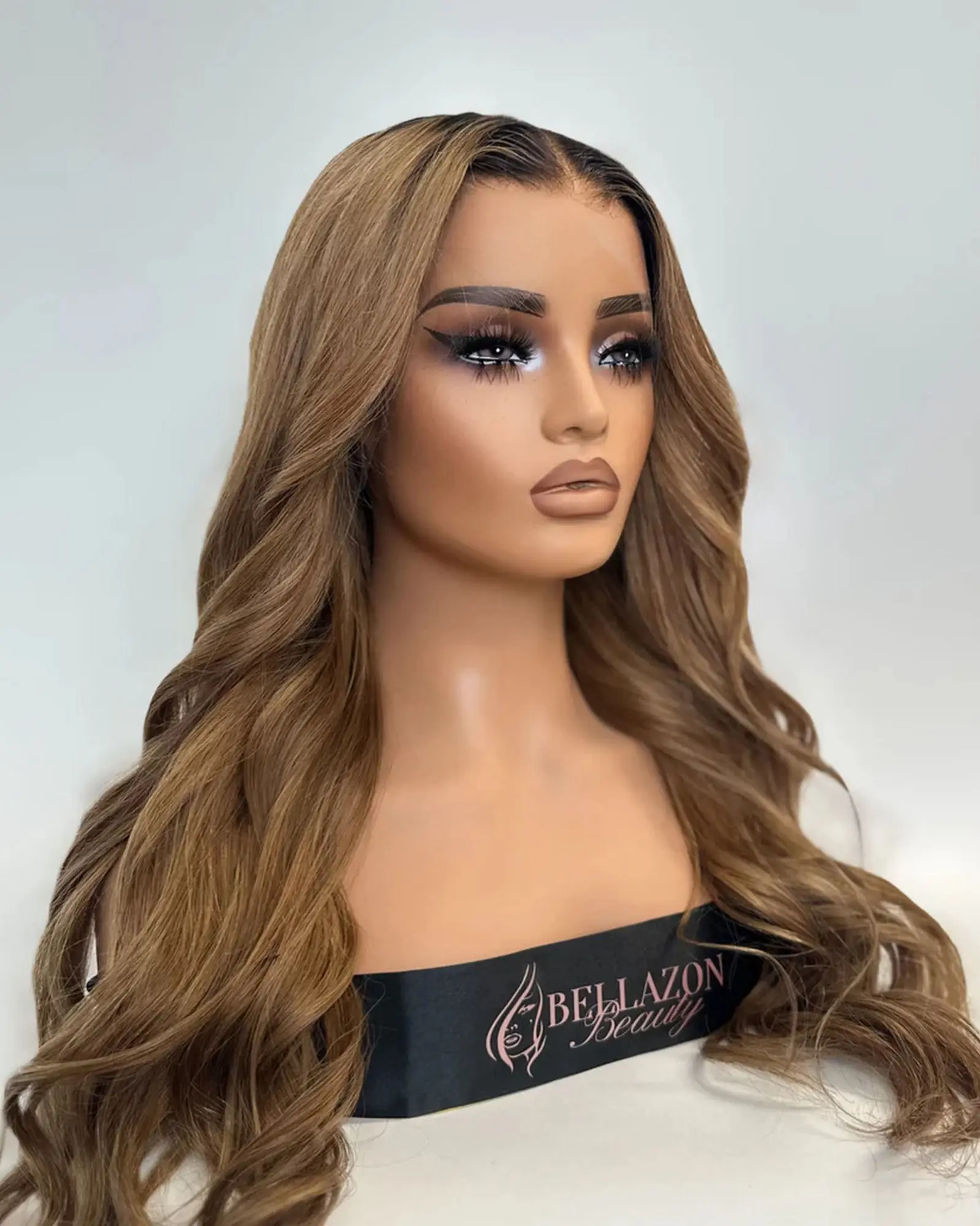 28'Chocolate Brown Synthetic Fibre Lace Front Wig Middle Parting Dark Roots Glueless Free Style Wavy Hair Women's Wig Daily Used