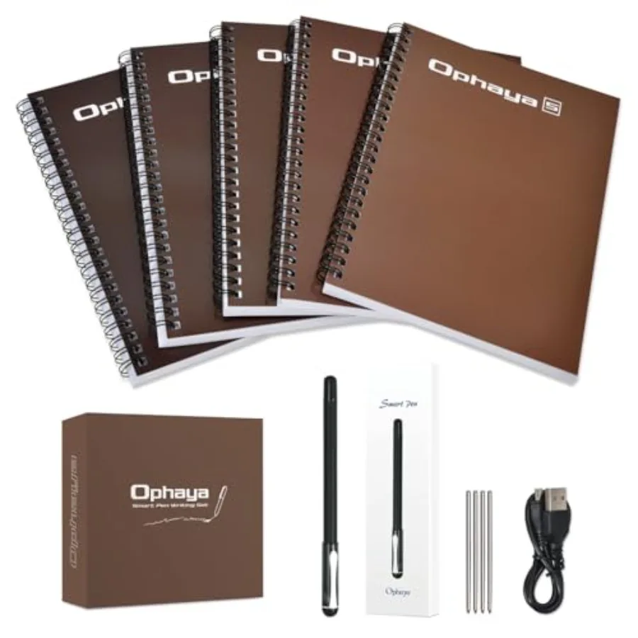 Sync Smart Pen and A5 Notebook 5-Pack for Note Taking: Coworkers Teachers Students Black Leatherette Instant Sync to Phone/Tabl