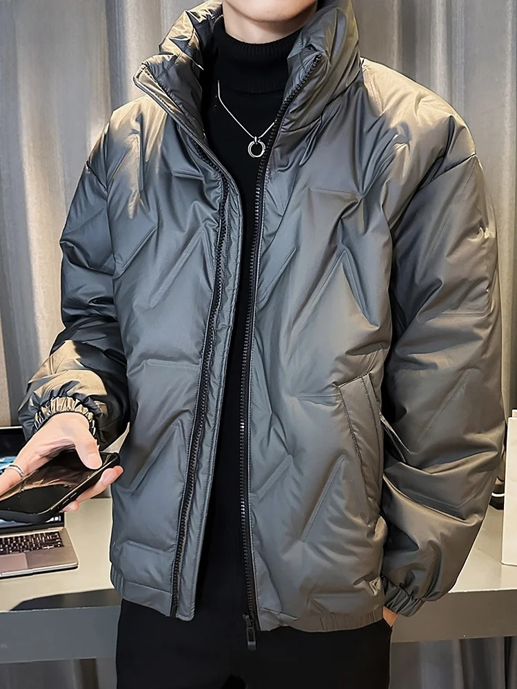 

Мужская утепленная зимняя куртка с пуховым наполнителем, воротником-стойкой, молодежная, повседневная, ветрозащитная, из полиэфирного волокна