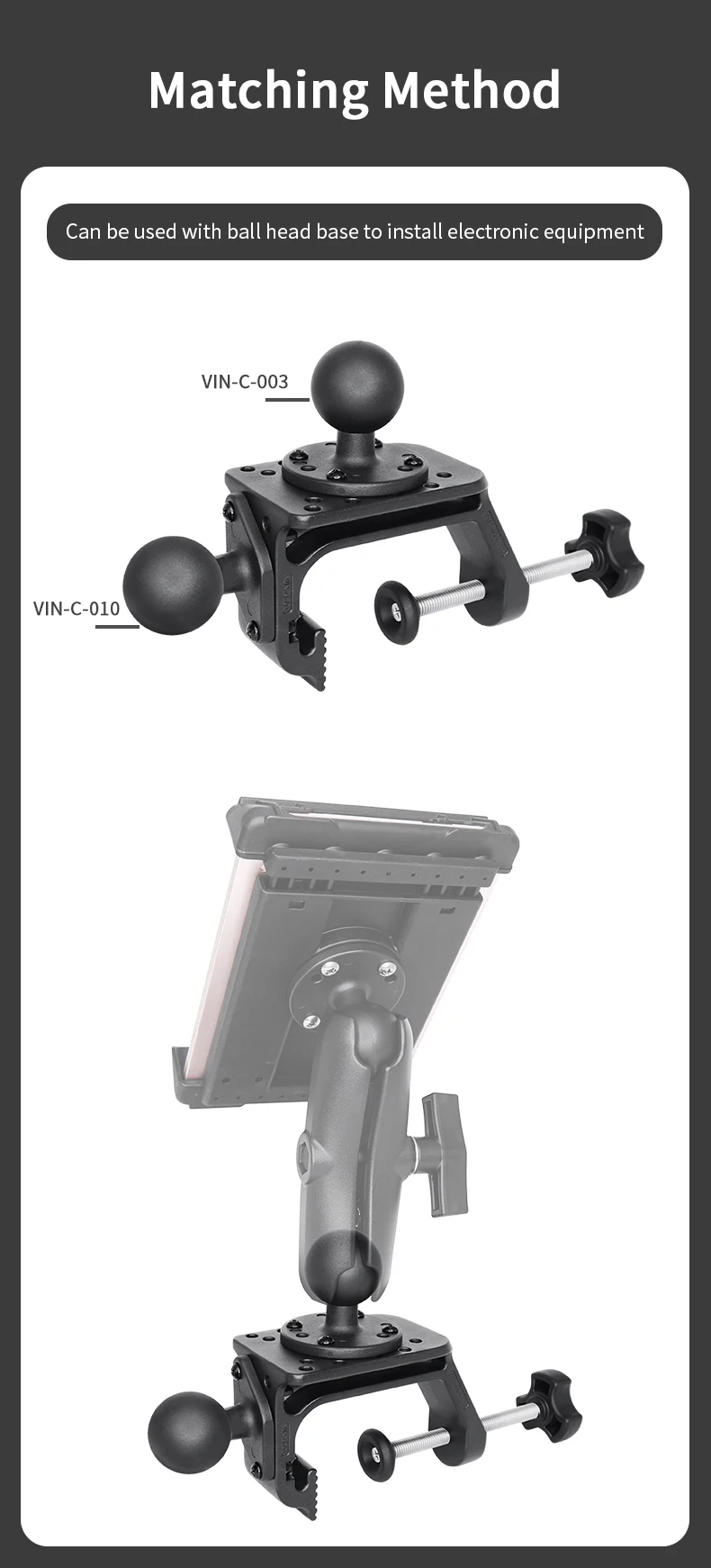VINmounts Hochleistungs-C-Klemmenhalterung Kompatibel mit RAM-Systemen 1 Zoll und 1,5 Zoll Rundkugelhalterungen, Aluminium-Kajakhalterung, 3,27 Zoll Klemmfläche – Detail 7