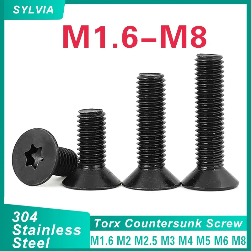 

50/ 20/ 10/ 5pcs M1.6 M2 M2.5 M3 M4 M5 M6 Gb2673 Black A2-70 304 Stainless Steel Torx Head Flat Countersunk Screw Six Lobe Bolt