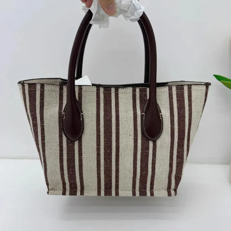 

2025 New Contrasting Striped Printed Handbag Fashionable Canvas Crossbody Bag Large Capacity Versatile Commuting Bag