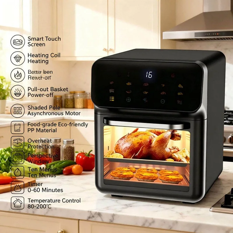 Steam flame roasted tender 15L air fryer household new large-capacity electric oven intelligent visual doub heat source belt wif