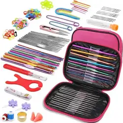 Kaobuy 110Pcs Crochet Hooks Kit with Ergonomic Blunt Needles Stitch Marker Diy Hand Knitting Craft Art Tools for Beginners-Rose