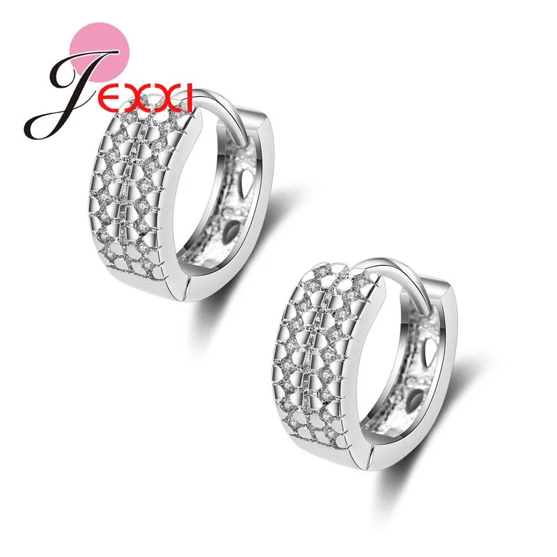 New Attractive Hoop Earrings For Women 925 Sterling Silver Small Round Crystals Pave Party Jewelry Gift