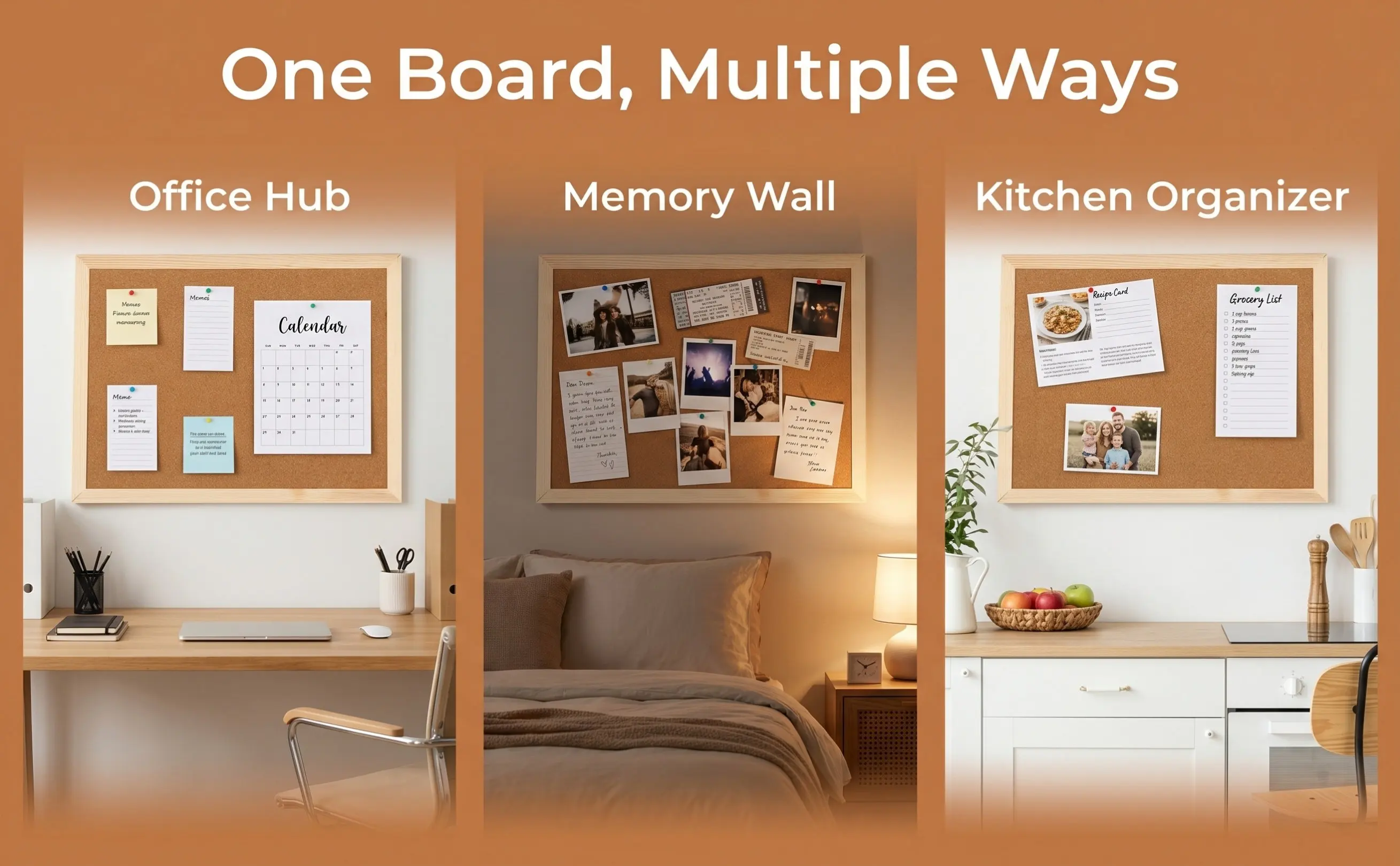 Soft Cork Message Board Light Brown Wooden Frame Smooth Writing Memo Pin Notice Board Photo Wall Bulletin for Home Office